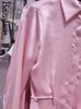 Camicette da donna bazaleas come camicia di seta elegante camicetta di raso rosa con cinghia a manica lunga a bottone a cintura e