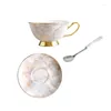 Tasses Saucers Nordic Bone China Coffee Mugs tasse et soucoupe Set Texture en marbre doré peint à la main Emballage cadeau en céramique