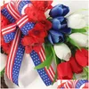 Dekorativa blommor kransar konstgjorda spets krans patriotisk 4: e av jy americana självständighetsdag för ytterdörrväggfönster bröllop dhbhw