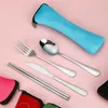 Couteau en acier inoxydable cuillère Set Étudiant Étudiant Portable Table Volisse Cake Dessert Fruit Forks Trave