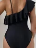 Frauen Badebekleidung 2024 Sexy Mesh Patchwork Ein Stück Badeanzug für Frauen Rüschen hohe taillierte Badeanzüge Strandbekleidung Monokini Badegäste