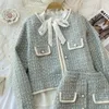 Autumn 2 sztuki zestaw elegancki moda vintage Tweed Tweed Long Rleeve Jackets Płaszcz nieregularny mini spódnice femame garnitur 240423