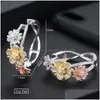 Dangle Chandelier Mirco Paved Cubic Zirconia Charm Shiny Blooming Flowers Hoop Earrings For Women Bridal Wedding Gift Important Oc Dh9Vy