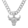 Mode Animal Bull Head Pendant Hip Hop Street Rap Style Full Diamond 15mm Watch Buckle Jewelry Cuban Chain Designers Create Holiday Presenttillbehör