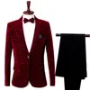 Hommes blazers pantalon vin rouge veste en velours