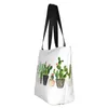 Einkaufstaschen Cactus Sukkulente Einkaufstasche Pflanze Botanische Zimmerpflanzen Handtaschen Student Designer Tasche Ästhetik im Freien