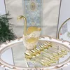 Zestawy naczyń obiadowych Europejski metalowy projekt widelec owocowy dom luksusowy złoty srebrny deser ciasto kawa łyżka kuchenna naczynia stołowe 1