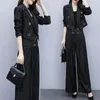 Trainingspakken voor dames kleine blazers pakken Spring Casual Professional Short Blazer Jacket en Wide Leg Pant Two Piece Set Office Ladies Z307