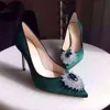 라인 스톤 뾰족한 발가락 하이힐 여성 패션 디자이너 크리스탈 신부 우아한 섹시한 새틴 파티 드레스 신발 펌프