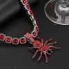 Kreative Mode -Persönlichkeit Red Spider Anhänger Square Rock Zucker Diamant Kubanische Kette Halloween Party Halskette Designer Design Holiday Geschenke