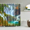 Shower Curtains 1/4pcs Beautiful Waterfall Pattern Curtain Set Scenery Bath With Hooks Polyester Bathroom Decora