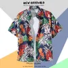 Mens Hawaiian Shirt Lapel Button Fashion Printing Short Sleeve Flower Retro Hong Kong Summer Holiday Beach 240506
