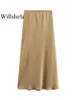 Willshela Women Fashion Satin Solide plissée midi jupe vintage Mid Elastic Femme Chic Lady Jirts 240508