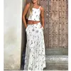 Abiti da lavoro 2024 Eleganti ricamo da donna Flower Linen White Summer Dress Boho Set Crop Top Maxi Skirt Set Party