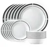 Bowls 18-Piece Round Dinnerware Set - Service For 6 Lightweight Plates And Microwave Dishwasher Safe Brasserie