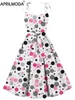 Casual Dresses 2024 Colorful Polka Dot Print Sleeveless Swing Vintage Dress Sling Retro Flare Robe Femme Pinup Pleated Runway