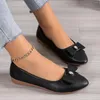 Chaussures décontractées Femmes en cuir noir Bowknot Slip on Flats Sandales pointues Toe à caoutchouc peu profond Sole antidérapante Zapatos de Mujer