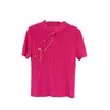 Magliette da donna 2024 Primavera ed estate Miyake T-shirt Stand-up Piatto di fibbia per fibbie sciolte Donne Piegate Etnica Vento di tempo libero