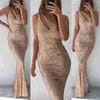 Partykleider Yidingzs elegant One Schulter Gold Pailletten Kleid Frauen Perlen lang Maxi