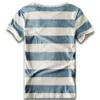 Men's T-Shirts Mens striped T-shirt top mens fashionable short sleeved blue red and white T-shirt clothing role-playing partyL2405