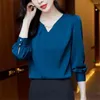 Женские блузкие корейские топ-футболка элегантная модная вышитая вспышка сплошные шифоновые рубашки 2024 Офисная леди Женщина одежда