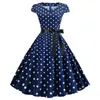 Casual jurken polka dot print zomerjurk korte mouw met boog jaren 1950 huisvrouw avondfeest prom elegante vintage damesgewaad