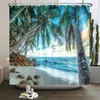 Shower Curtains Summer Seaside Curtain Beach View Coconut Tree Bathroom Fabric Restroom Decor Waterproof With Hook