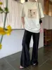Pantalon féminin Capris Deeptown Satin Pantalon de jambe large pour femmes pantalon blanc élégant sac décontracté pour coréen d'été 2024 Bureau des femmes Portez un pantl2405 noir