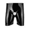 Mens Open Crotch Short Pants For Sex Glossy Latex Bodycon Crotchless Patent Leather Boxer Sexy Bottom Underwear Catsuit Costumes