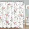 Shower Curtains Pink Floral Curtain Watercolor Botanical Green Leaf Farm Simple Spring Modern Textured Polyester Bathroom Decor