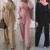 民族衣類援助ムバレク・ドバイ・アバヤ・ヒジャブ・イスラム教徒のドレス女性カフタン・トルコ・イスラム衣類ラマダン・イード・ローブフェムエットムスルマン2ピースセットT240510