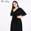 Robes de fête Été noir pour femmes Maxi Long Robe en V couche à manches courtes courte taies haute tunique plus taille