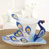 Canecas 230ml Caneca de café cerâmica Pavão de pavão de osso de porcelana Copo de colher de chá de chá elegante