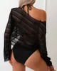 Women's Swimwear 2024 European And American Gauze Sun Protection Beach Three-piece Swimsuit Long-sleeved Smock Black Bikini Swimming