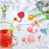 Boire des pailles ER TIPS réutilisables Creative St sile Capuchage à poussière Splash Proof Pild Louges anti-Dust Tip Suower Cherry Blossom Rainbow Cat Paw Dhnqy