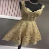 GOUD V HALL Homecoming Short prom jurken goedkope V nek met riemen kantice een lijn prinses nieuwe 2022 afstudeerfeest formele kleding 290N