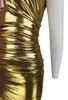 Vrouwen casual jurken sexy mini -jurk sparkle glanzende bodycon brand een schouder ruches club feestjurken