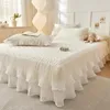 Bed Skirt High-end Lace Ruffles Quilted Cooling Cool Feeling Fibre Mattress Cover Bedspread Sheet With Pillowcases 3Pcs