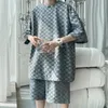 Herenset Fashion Summer Loose Casual Plaid T -shirts en shorts Hoge kwaliteit Koreaanse luxe kledingkleding Big Size 5XLM 240430