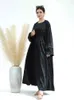 Etniska kläder Ramadan Eid Dubai Black Satin Abaya Turkiet Islam Kimono Muslim Dress sätter bönkläder för kvinnor Kaftan Robe Femme Musulmane T240510