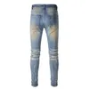 SOKOTOO Mens Vintage Donghe Patch Slim Tight Jeans Casual Trend Painting Jeans apertado Pontas de mendigo 240508