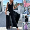 Vestidos casuais femininos de moda feminina e traseira Deep V Sexy Wale Wide perna Jacses sem mangas elegantes para as mulheres Party 2024