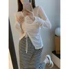 Chemises actives T-shirt mince à manches longues Summer White Irreugular Design DrawString Suncreen Cover Outdoor Sport Running Top Femmes