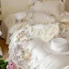 Bedding Sets Flowers Embroidery Lace Ruffles French Princess Wedding Set Lyocell Cotton Soft Silky Duvet Cover Bed Sheet Pillowcases