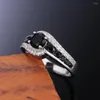 Anéis de casamento 2024huitan Interior especial Black Stone Mulheres Anel deslumbrante Crystal Zircon Delicado presente de alta qualidade feminino clássico