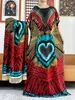 Etnische kleding 2024 Zomerfeestjurk Korte Slve met grote sjaal afdrukken Bloemen losse boubou Maxi Islam Women African Abaya Clothing T240510