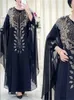 Vêtements ethniques Ramadan Luxury mousseline batwing musulman 2 pièces Abaya Set Islam Dress Robes africaines pour femmes Ka Robe Femme Musulmane Kaftan T240510