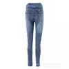 Kvinnors jeans höga midja fickor pärlor för kvinnor streetwear stretch blå damer denim lastbyxor raka tvättade byxor