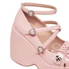 Scarpe vestiti dolci heart fibbia zeppe mary janes donne piattaforma a trampolini rosa piattaforma lilita donna cosplay 43