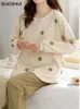 Home Clothing DUOJIHUI Women's Polka Dot Two-piece Pajamas Korean Fashion Classic With Chest Pad Lady Versatile Long Sleeved